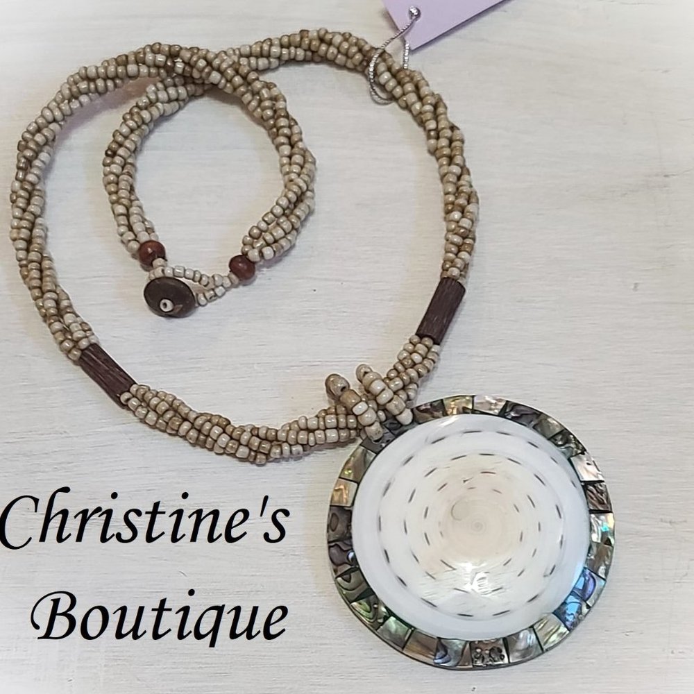 Abalone Shell & Natural Beads Necklace 18"